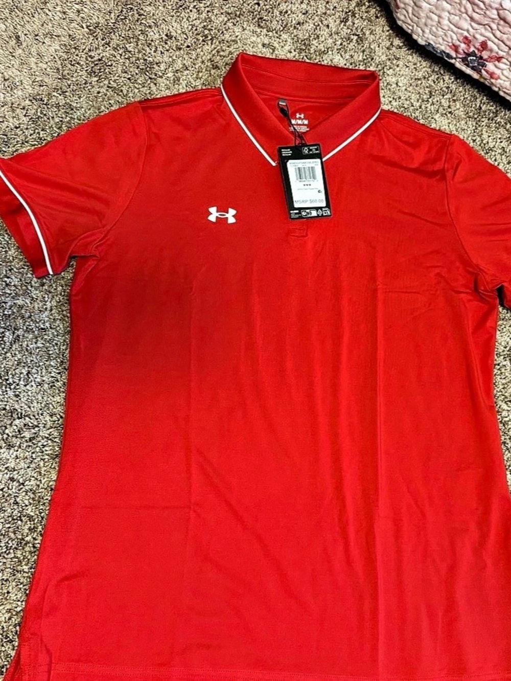 Under Armour UA W Team Tipped Polo Short Sleeve Polo in Red Size Medium NWT
